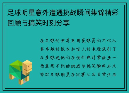 足球明星意外遭遇挑战瞬间集锦精彩回顾与搞笑时刻分享